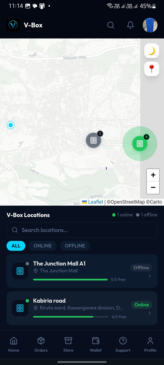 V-Box app — find nearby lockers on the map